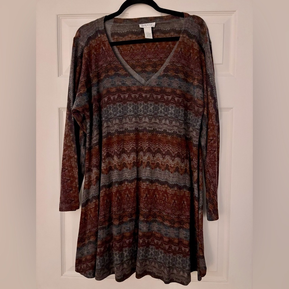 Orvis Long Sleeve V Neck Tunic Dress - Size Large